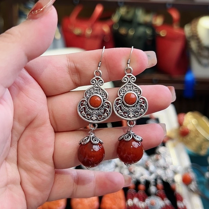 玛瑙/玉髓耳环未镶嵌古风