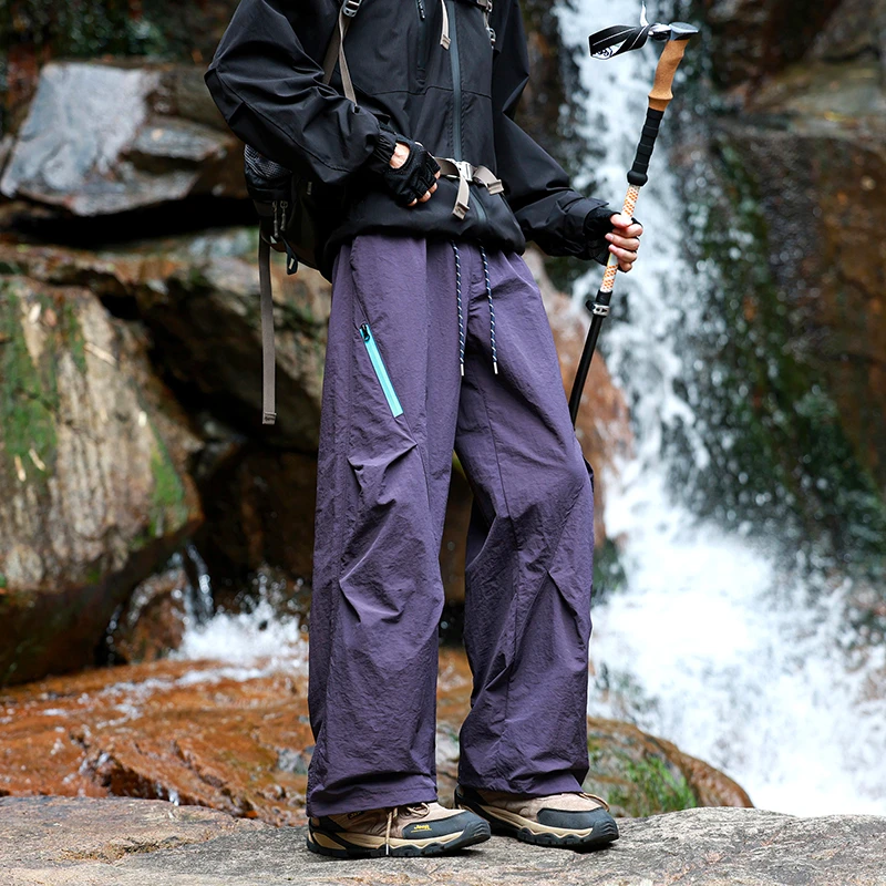 DIDORSSBO秋季男女款防泼透气时尚撞色褶皱伞兵裤直筒弯刀裤G0007