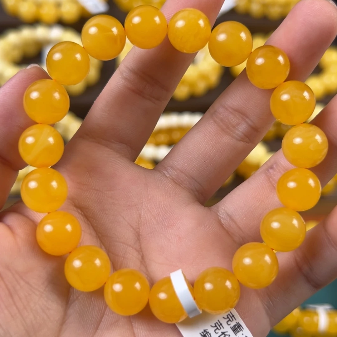 琥珀未镶嵌手链16.86g焦皮同料圆珠11mm tt