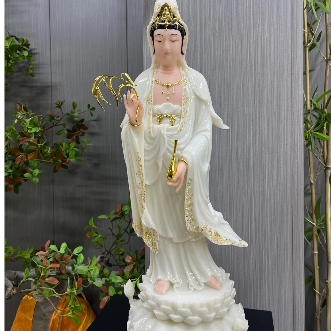 26寸空心汉白玉白衣站款观音菩萨