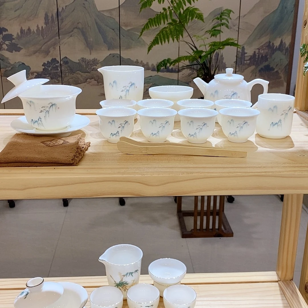 【墨城】羊脂玉瓷高山流水16头