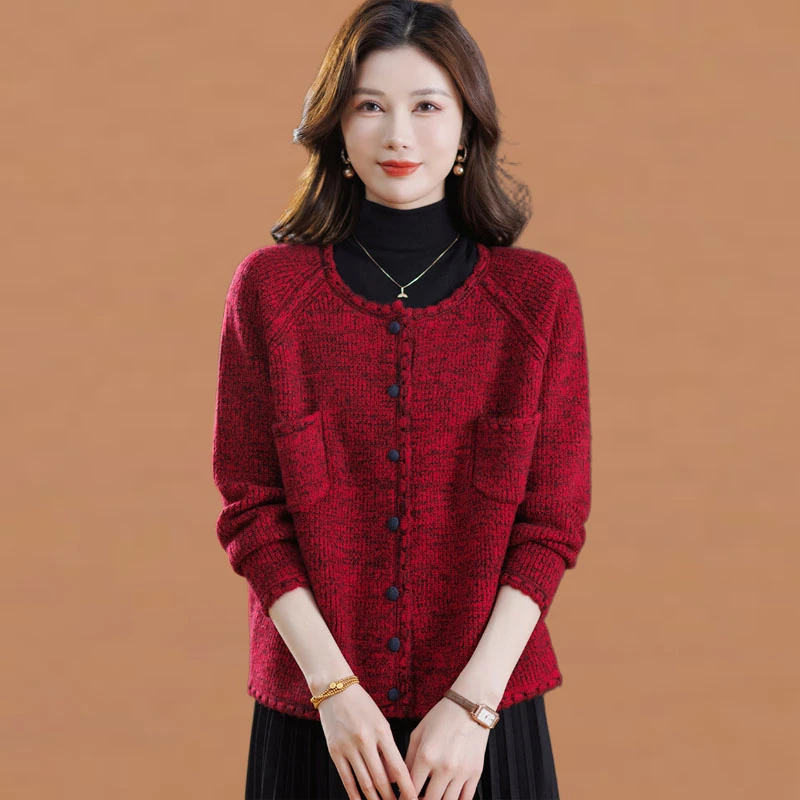 2026春秋新款毛衣外套女短款上衣外搭洋气圆领时尚洋气针织衫开衫