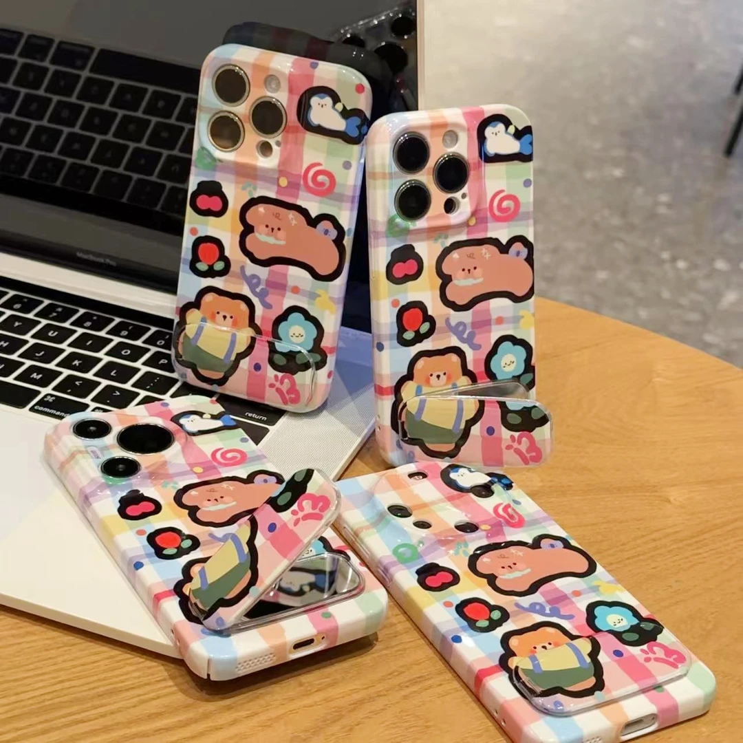 奥菲顿彩格小熊镜子支架适用苹果16菲林手机壳华为P70vivoppo小米