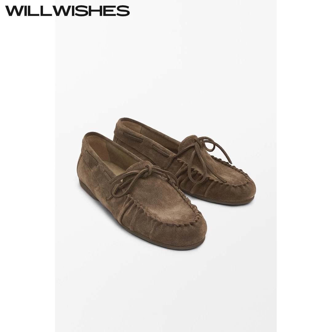 WILLWISHES/王玎设计女鞋2025秋季复古一脚蹬乐福鞋平底浅口单鞋