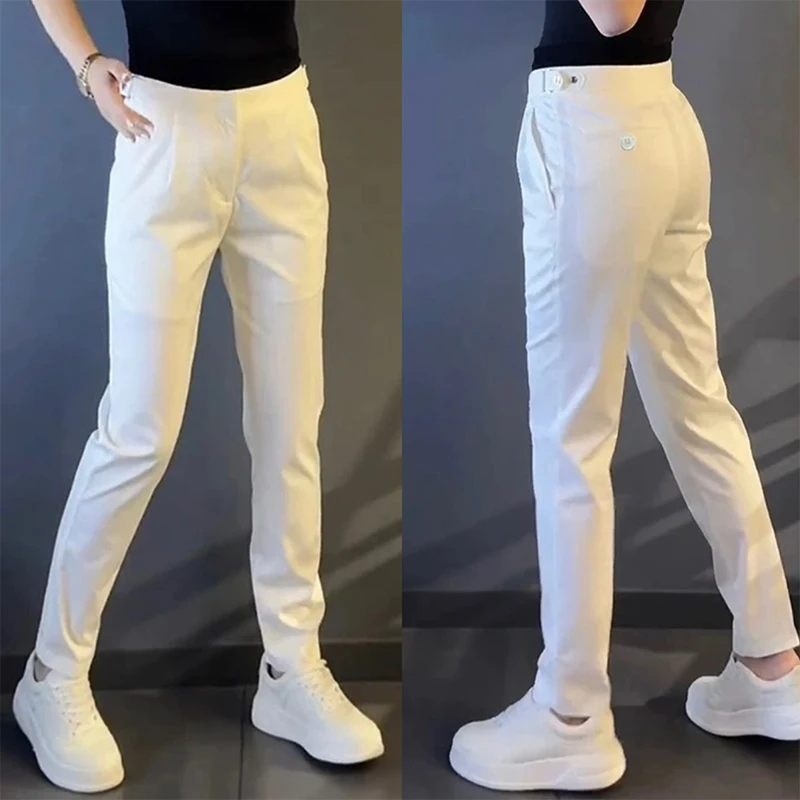 欧货纯色商务西裤男士秋季新款轻奢简约休闲裤百搭修身气质直筒裤