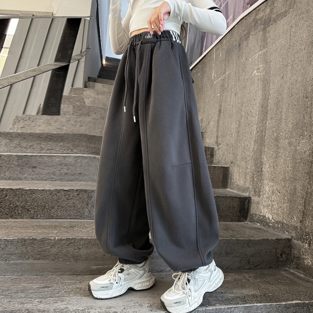 儿童冬装大女童装加绒束脚裤子一体绒秋冬款运动卫裤冬季6-12岁15