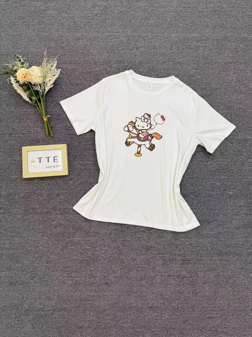 【TTE严选】2025夏装kitty图案白色T恤（0618-01）