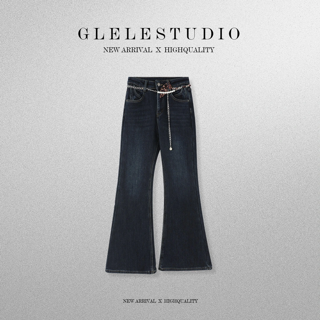 Glele私服「韩女裤」只见裤型不见腿型超模微喇牛仔裤