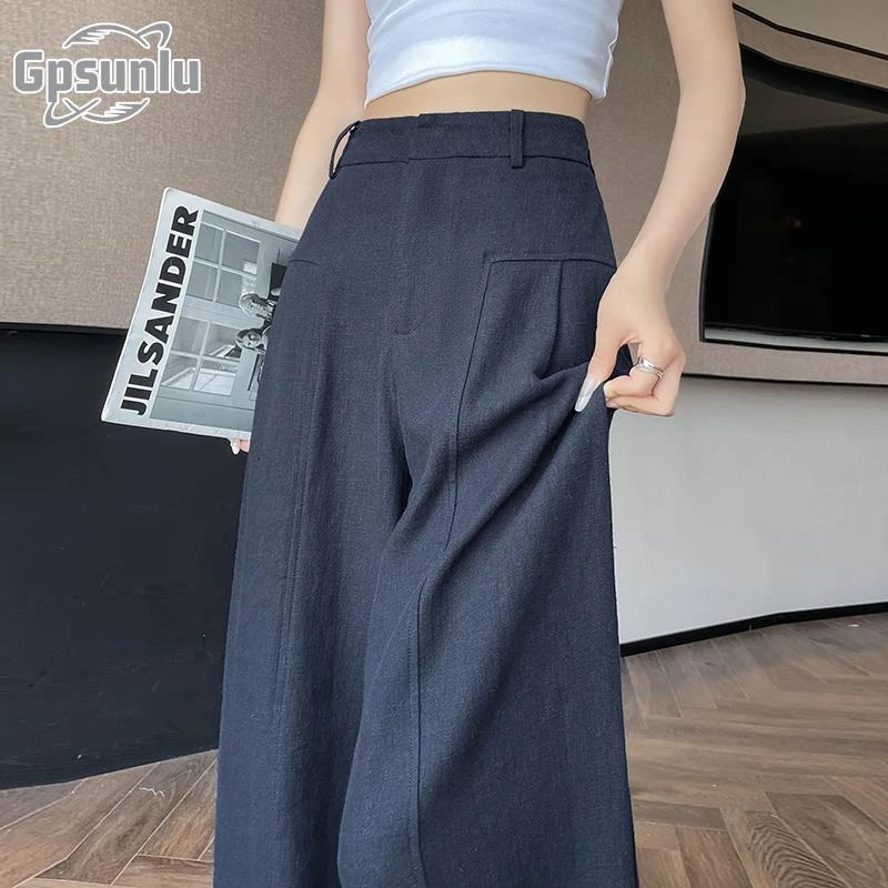 gpsunlu高级感阔腿裤女薄款高腰显瘦百搭垂坠感宽松直筒西装裤