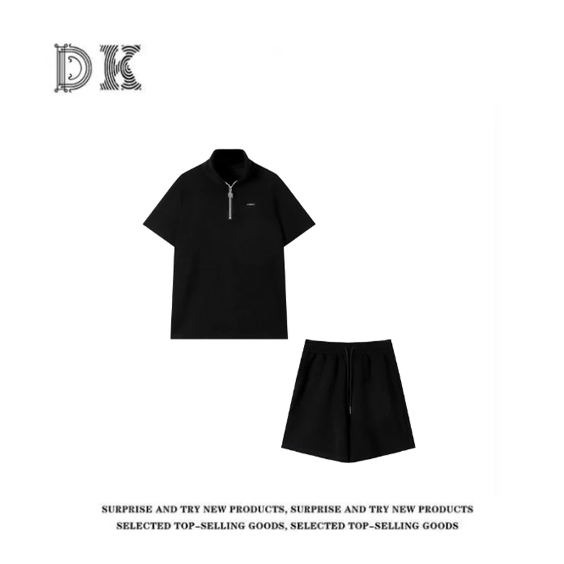DK 2025款女装 拉链翻领T恤+短裤百搭潮流时尚运动套装 2201