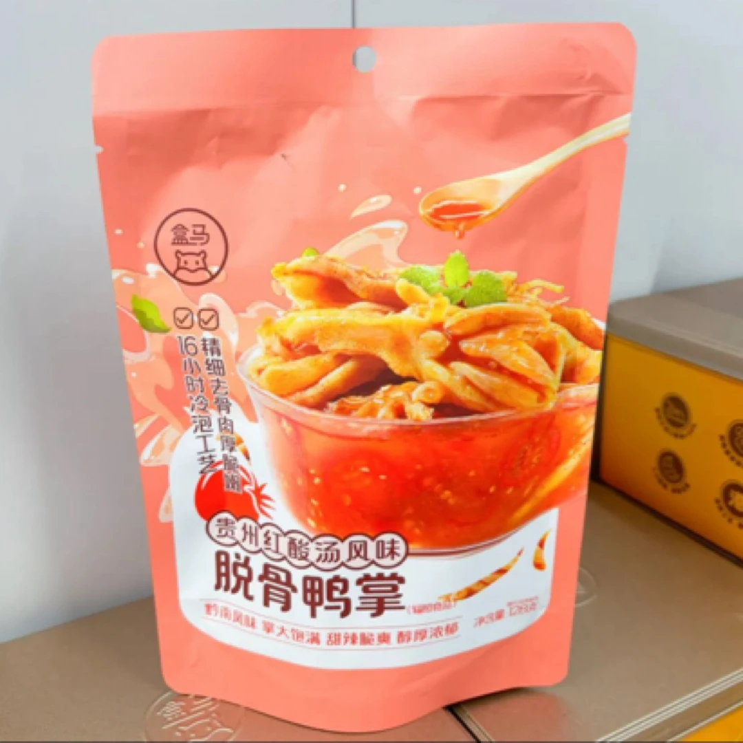 盒马贵州红酸汤风味脱骨鸭掌128g