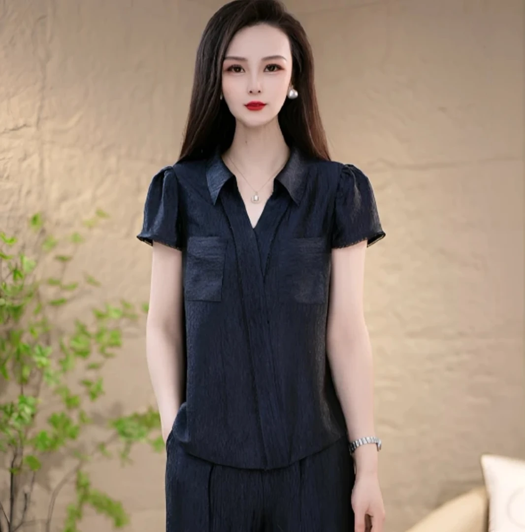 夏季洋气简约时尚减龄气质优雅通勤显瘦百搭韩版修身套装两件套