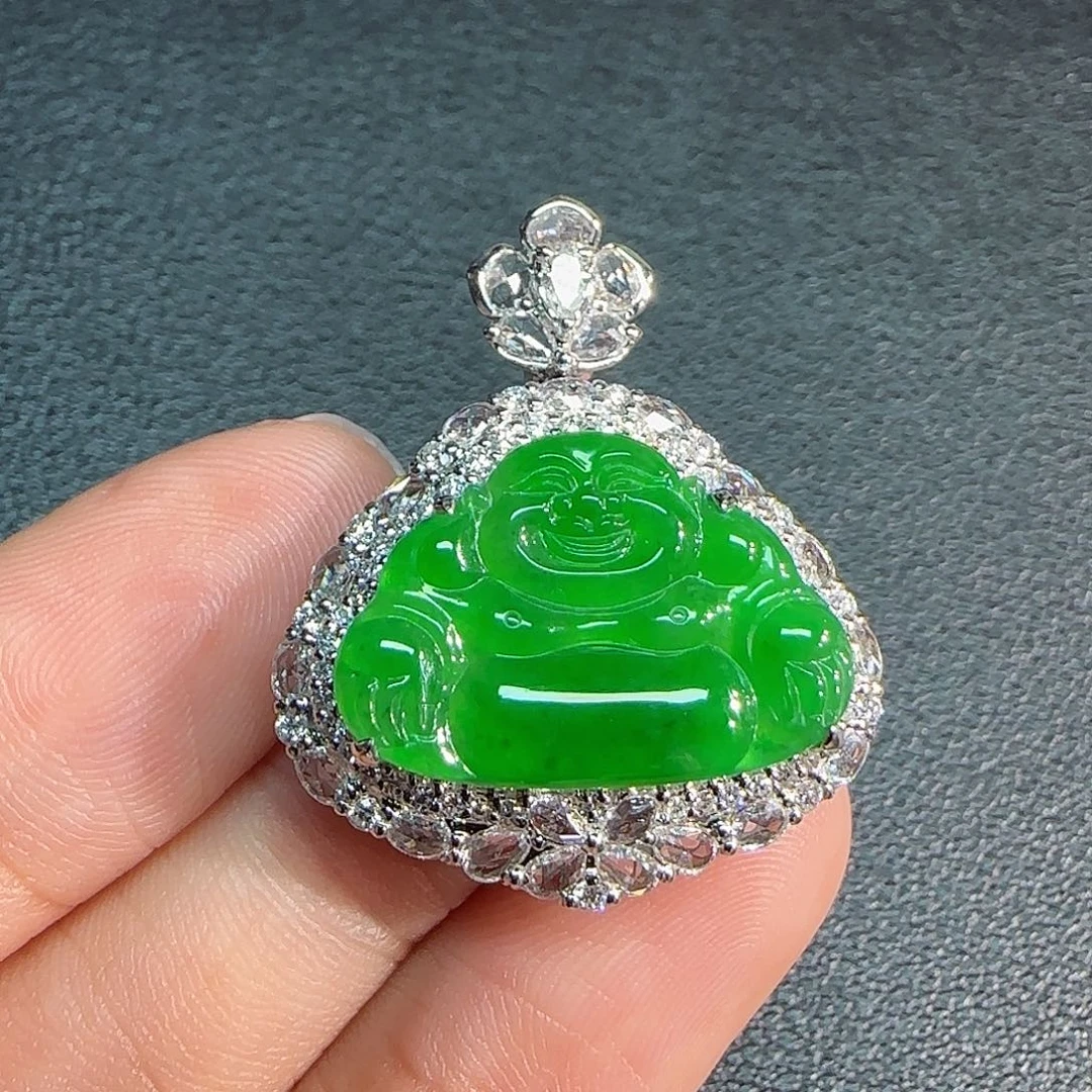 吊坠(不含链)18K金镶嵌翡翠佛公