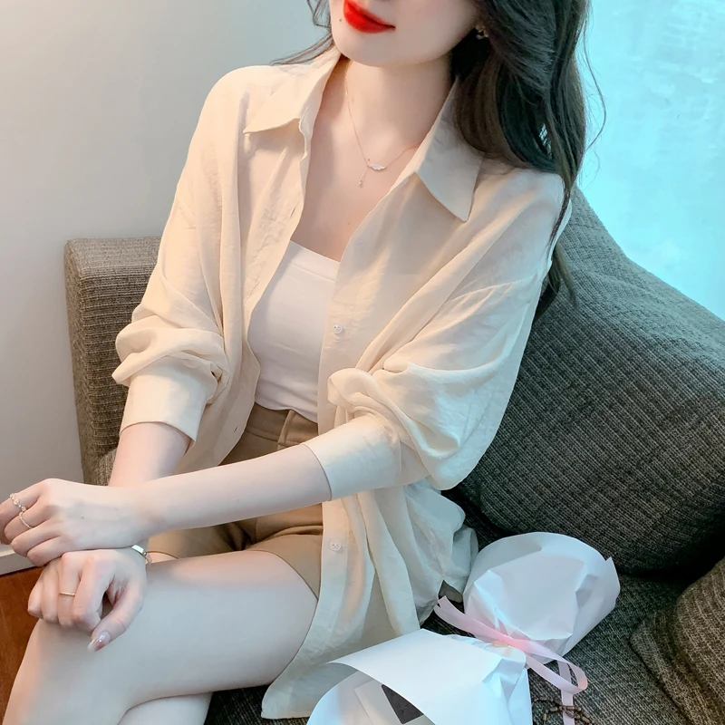 宽松长袖防晒衣女款夏季薄外套中长款空调衫休闲开衫外搭衬衫上衣