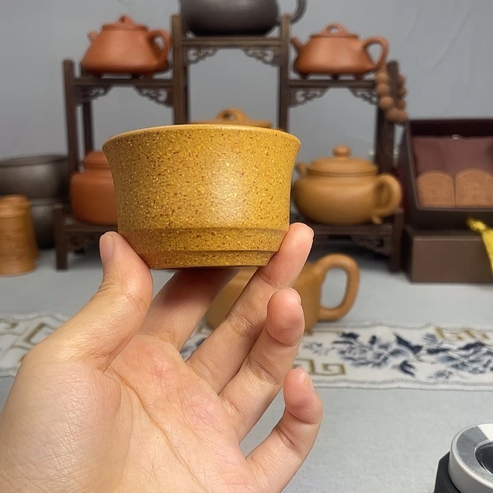 茶杯紫砂梨皮黄段 马蹄杯