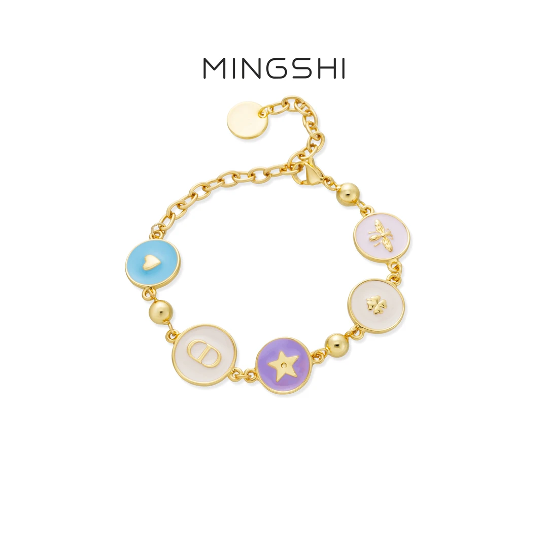 名式 铜合金珐琅手链 时尚潮流可爱百搭圆牌手链QJD1742