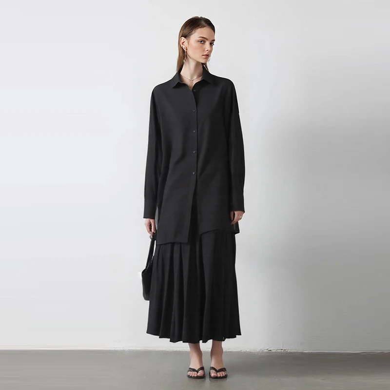 质感撩拨春色温柔百褶裙子高腰显瘦中长款半身裙女春秋新款两件套