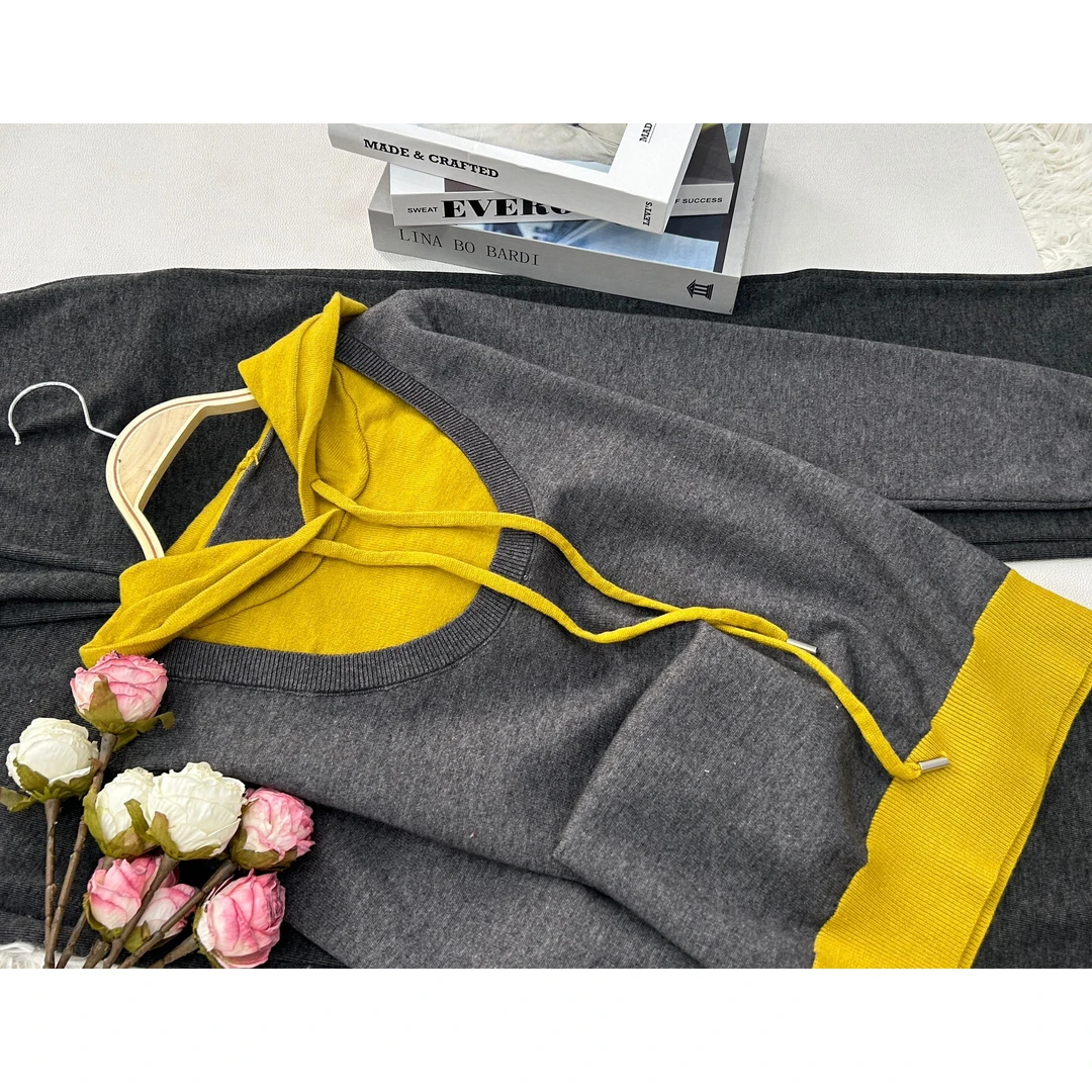 【黄色假两件帽衫】长袖气质款显瘦上衣QC2102