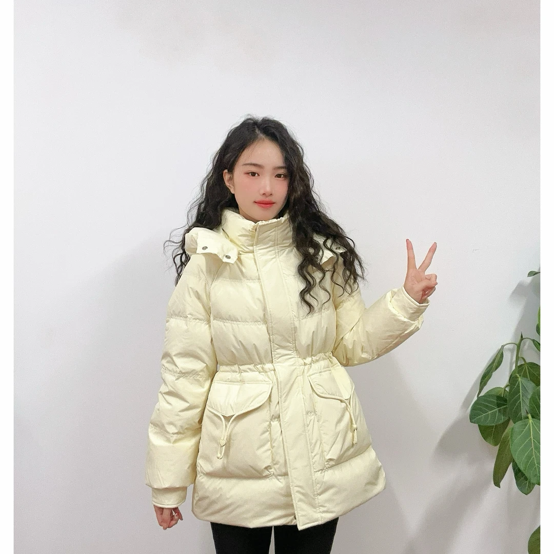 IEF/爱依服2025冬季新款韩版通勤风立领白鸭绒保暖羽绒中长款外套