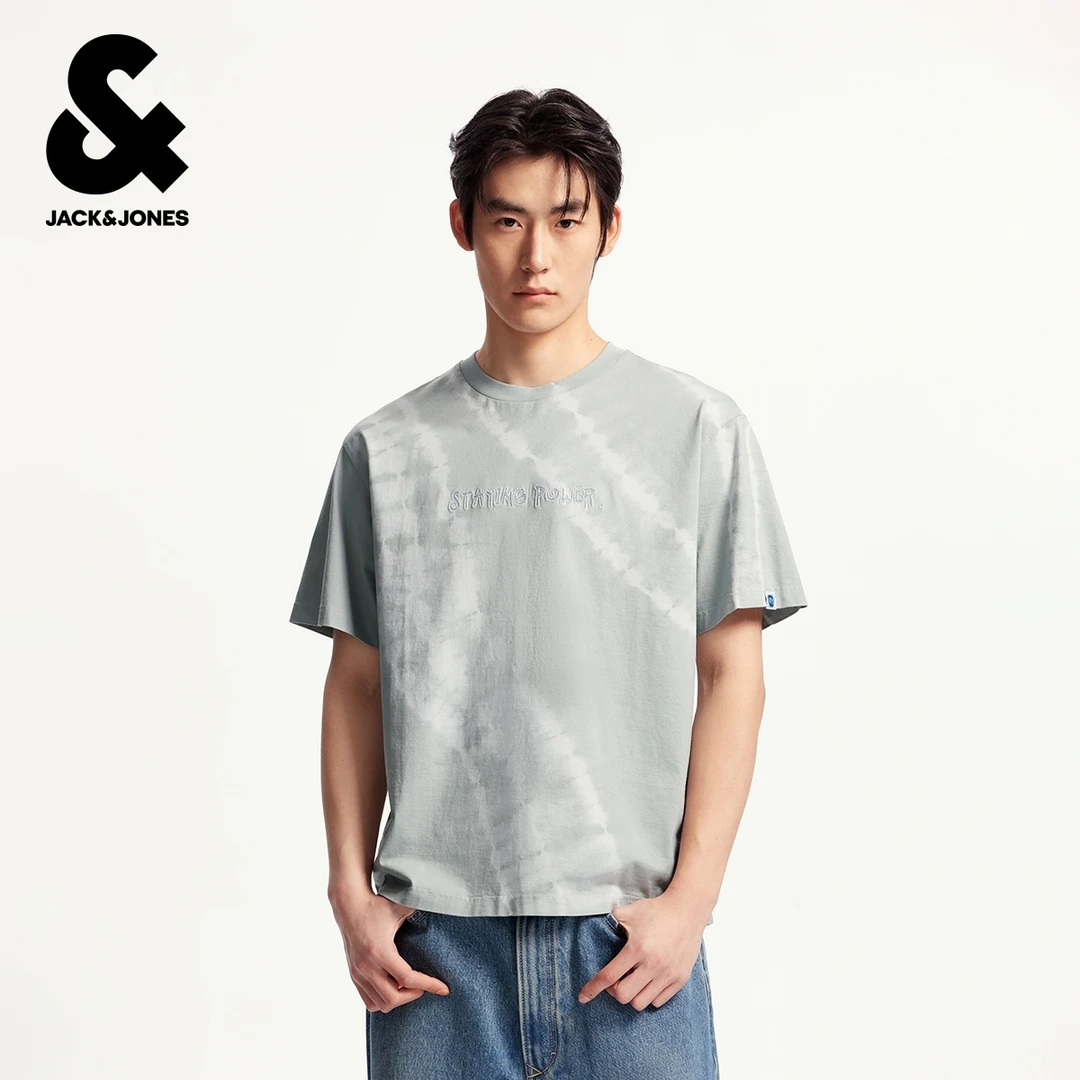 杰克琼斯男装秋季新款衣身扎染印花百搭舒适纯棉宽松圆领短袖T恤