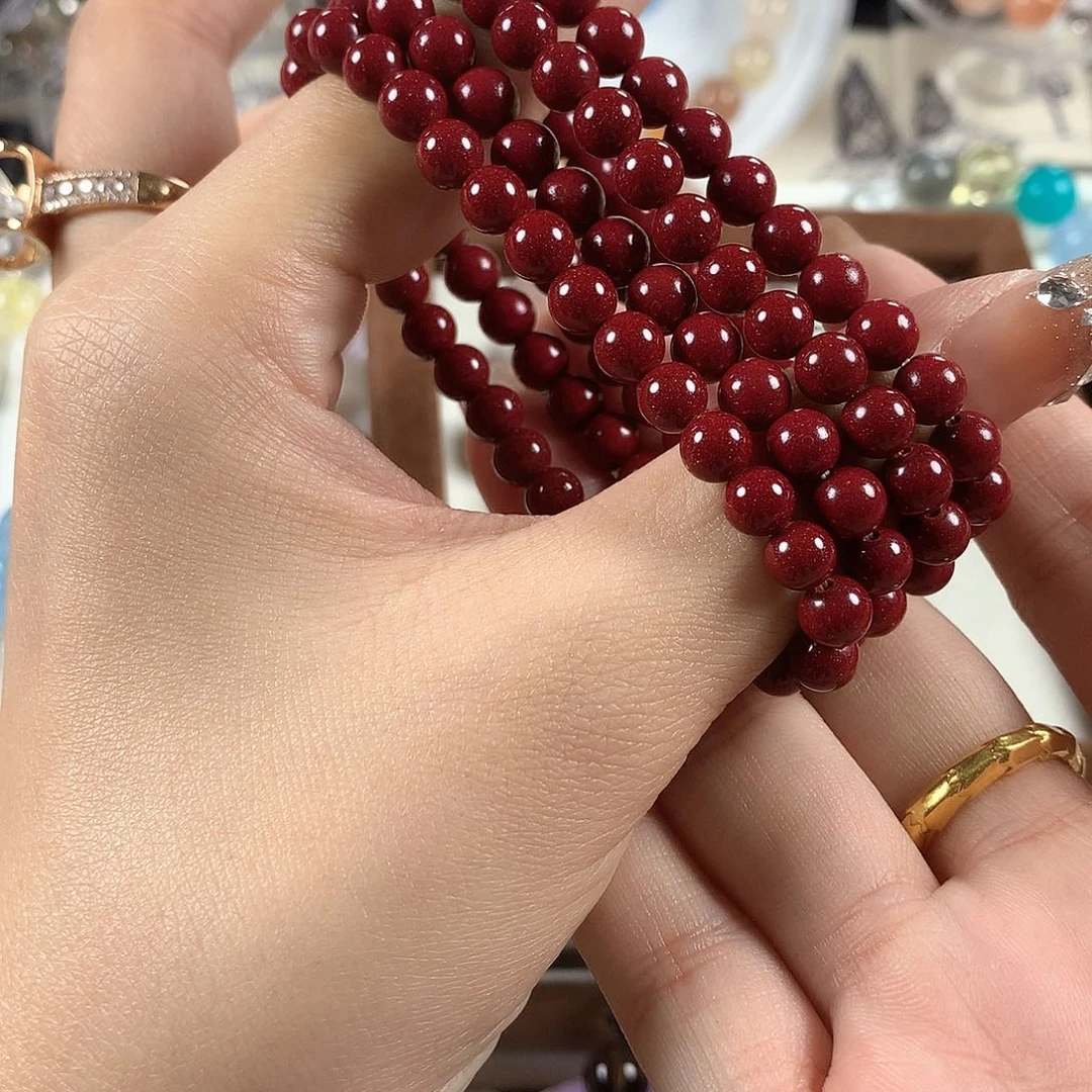 水晶手串未镶嵌朱砂6mm