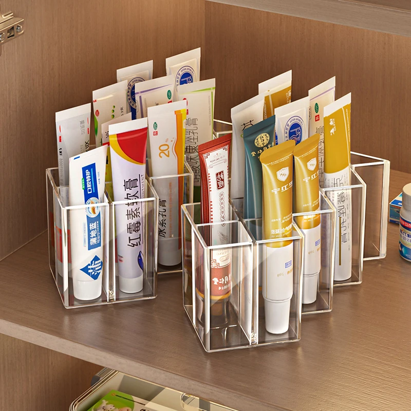 药膏收纳盒分格管状药物乳膏整理神器桌面透明多格条状药品置物架