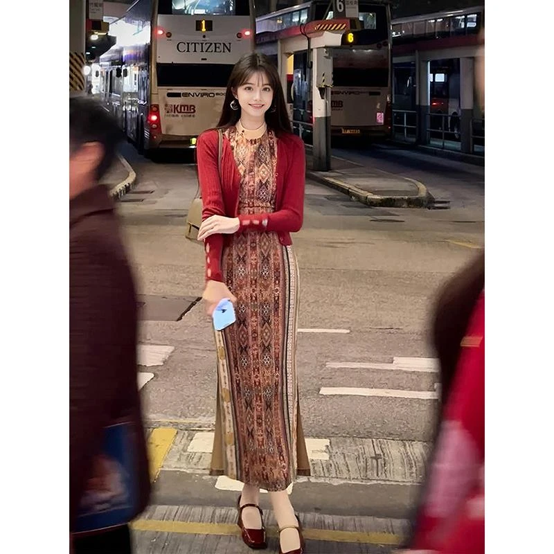 祥云瑞气民族风红色新中式改良旗袍女夏收腰艺术生度假国风连衣裙