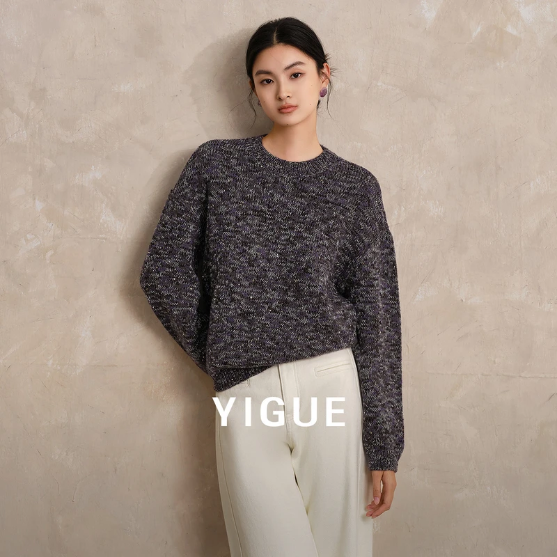 亦谷圆领毛衣毛衫女2025冬季新款气质混色针织上衣G5WAM300-6