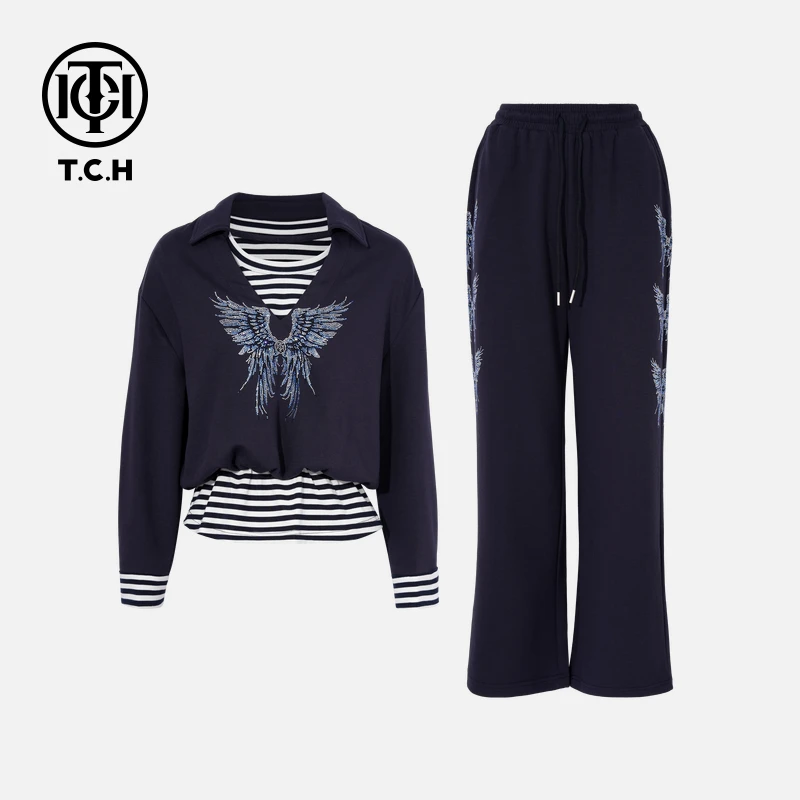 TCH私服烫钻工艺时尚休闲松弛感秋款套装女T75C07E1048轻奢tch