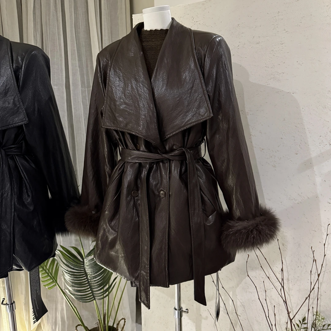 毛毛可拆卸 蛋白软皮夹棉中长款加厚保暖皮衣外套