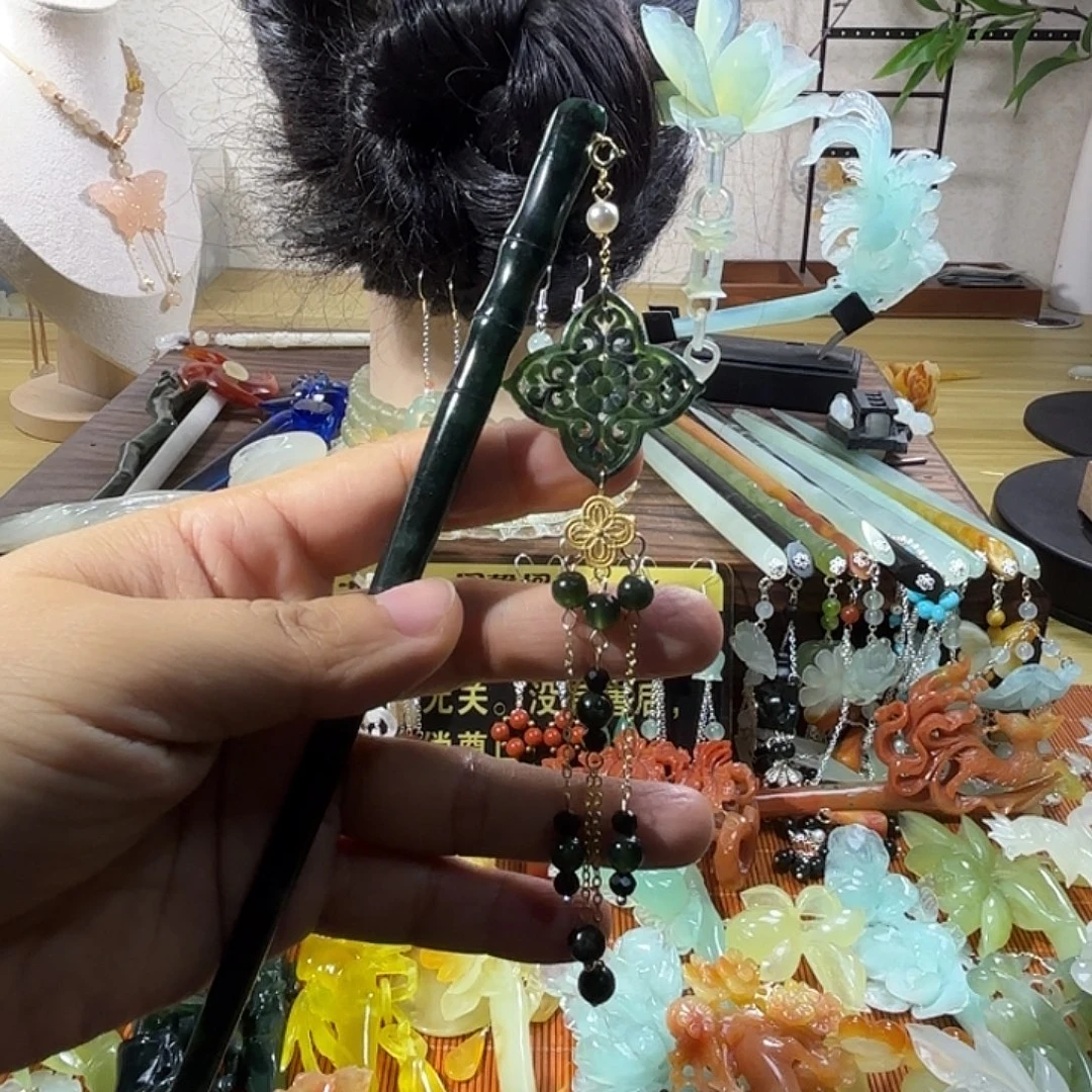 蛇纹石玉合金发饰