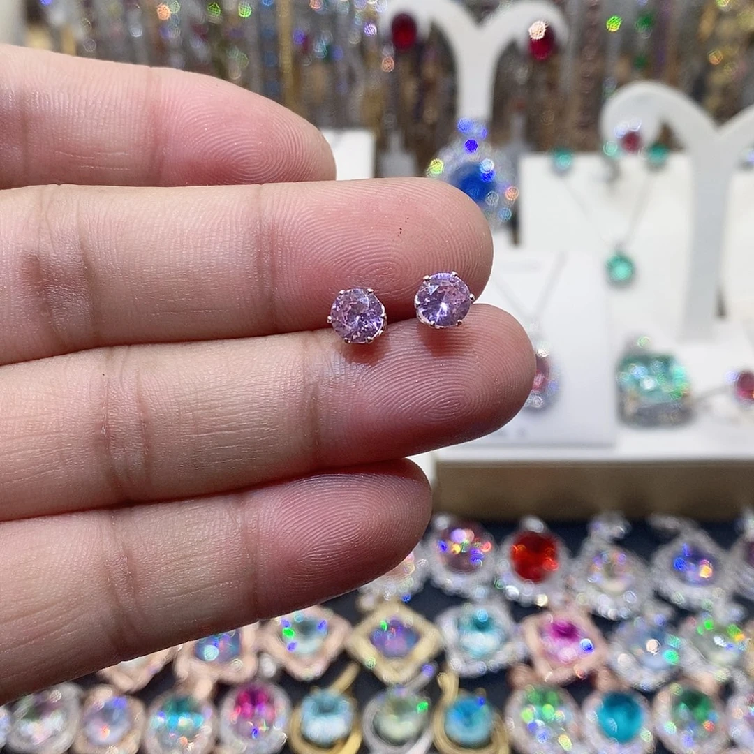 银S925镶嵌颈饰红宝石福利粉钻耳钉