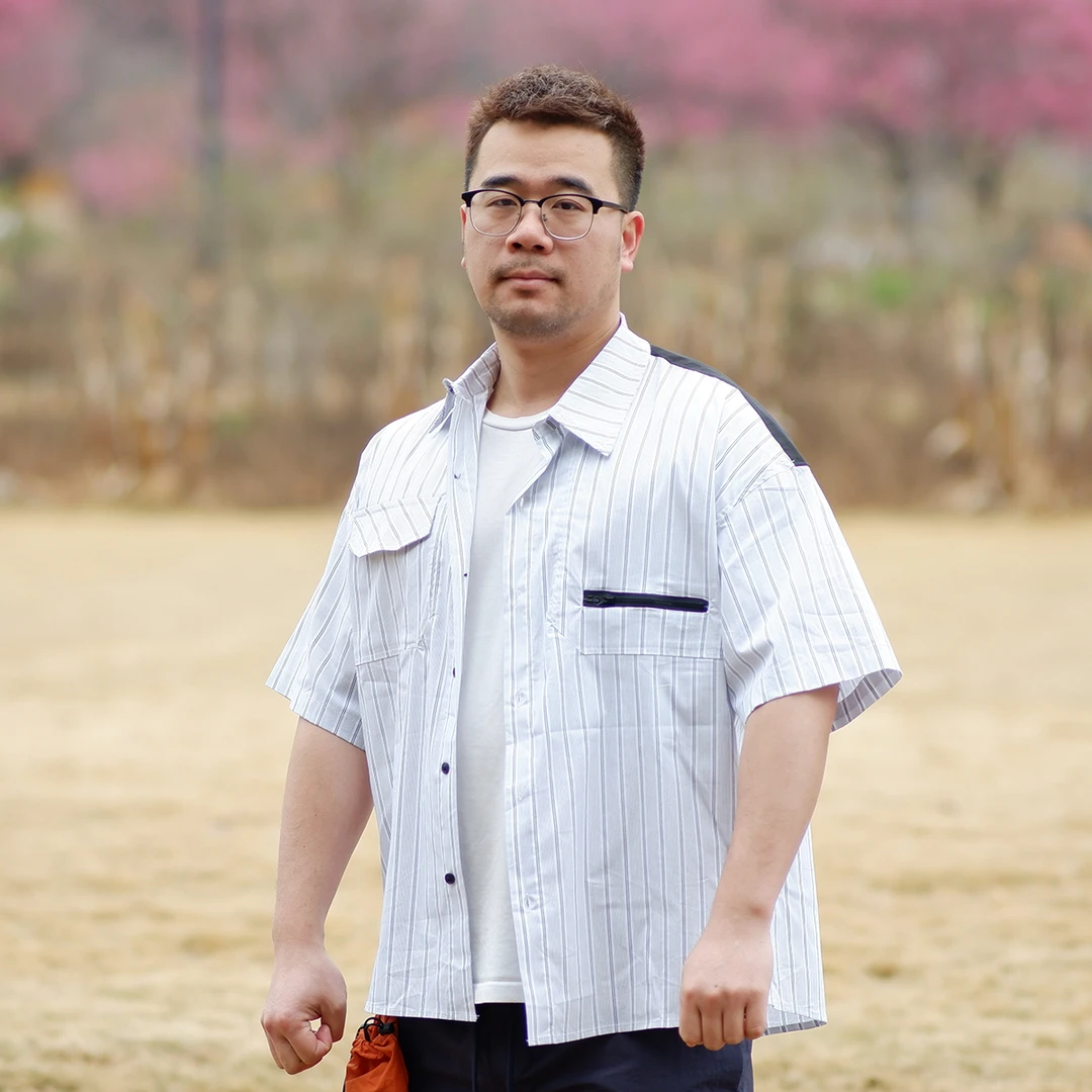 民生铺子男士2025夏季大码宽松休闲错位口袋条纹拼接衬衫