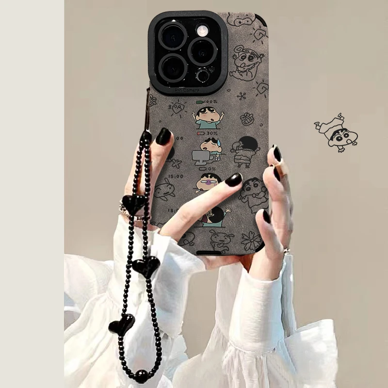 蜡笔小新适用于苹果17华为vivo/oppo小米iPhone16pro翻毛皮手机壳