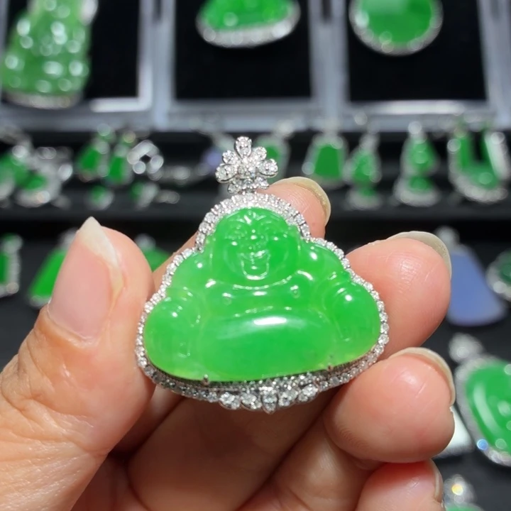 翡翠18K金镶嵌吊坠(不含链)翡翠