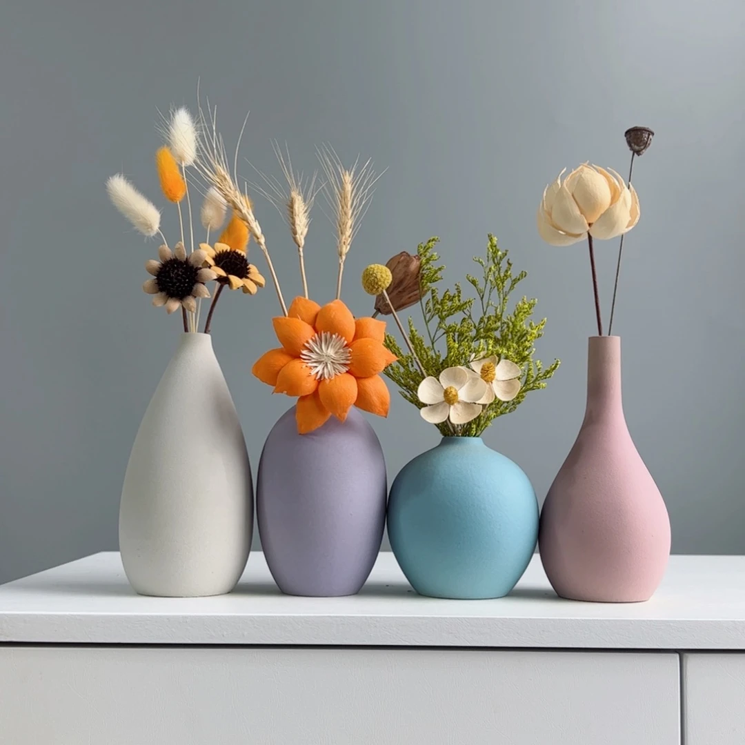 摆件陶瓷小花瓶摆件含花总高约20-30cm