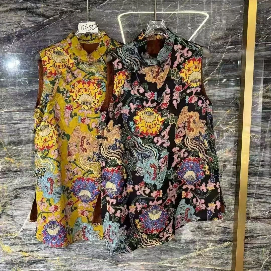 156#夏季加绒加厚款民族风薄款马夹新中式中国风提花网红