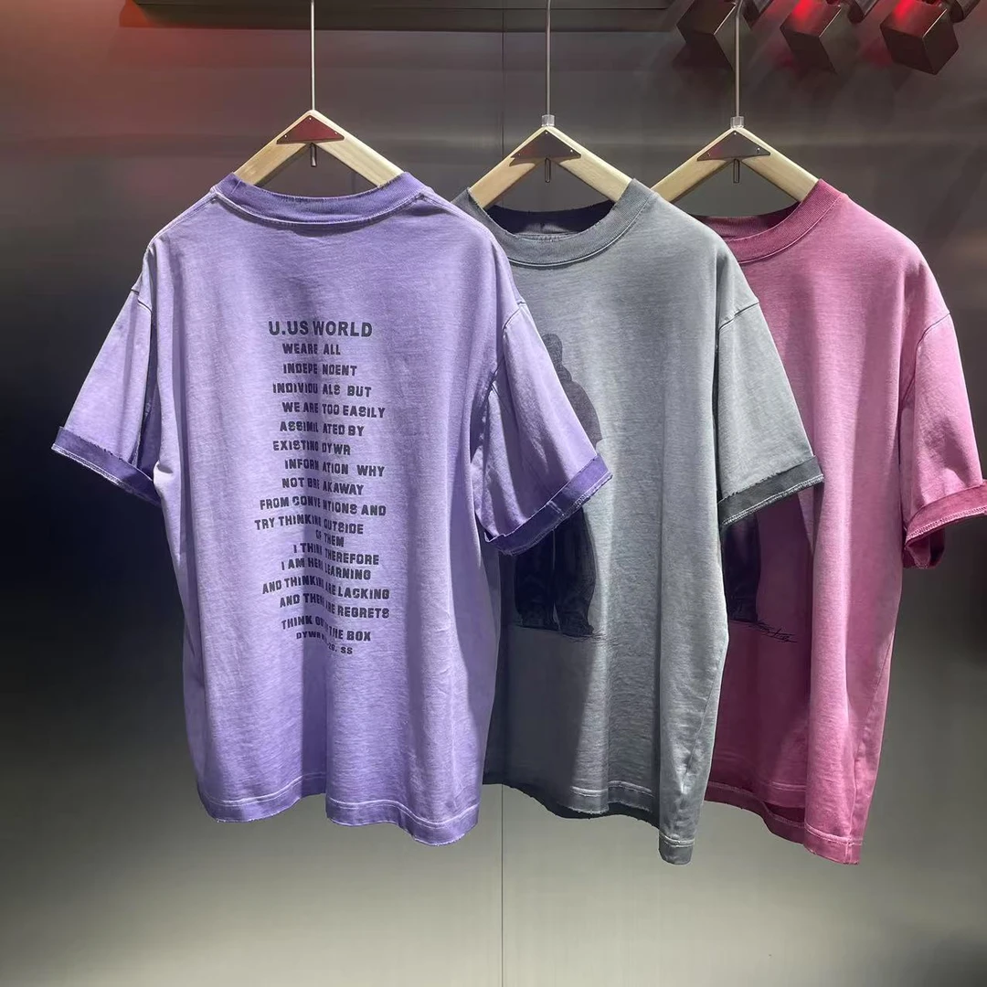 (Y-26010)#乐-夏季美式高克重水洗破洞短袖