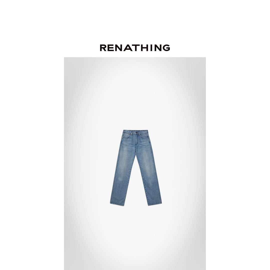 【RENATHING】简约浅蓝色直筒百搭牛仔裤