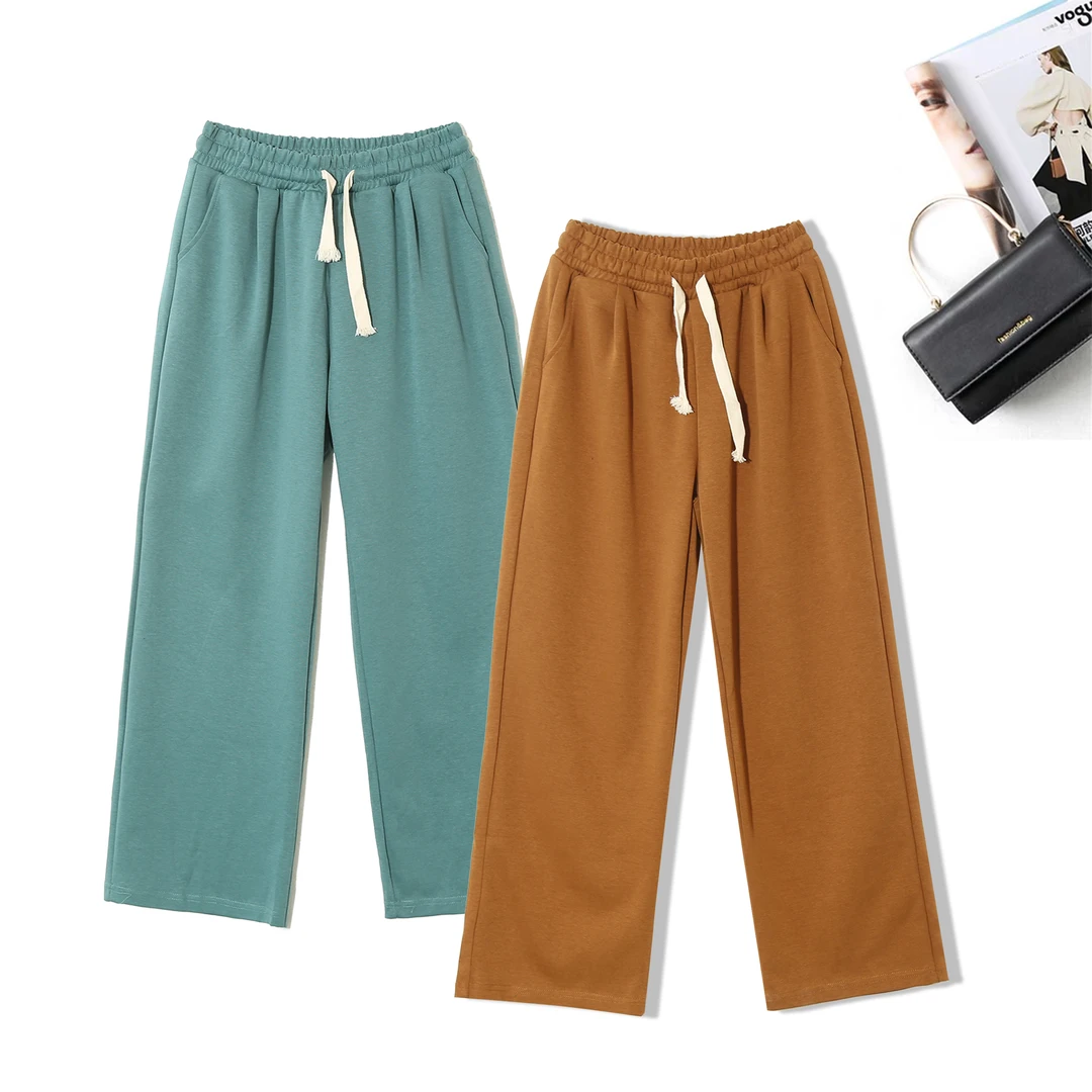 运动休闲简约时尚直筒春秋女士宽松韩系百搭休闲裤松紧腰1F633