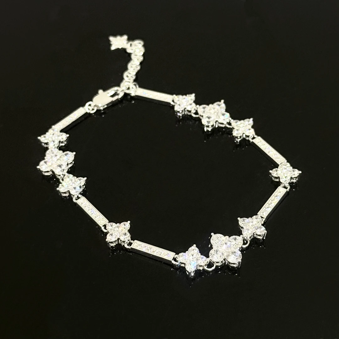 合金手链 【17SR】设计感几何四叶草小众高品质手链银色百搭