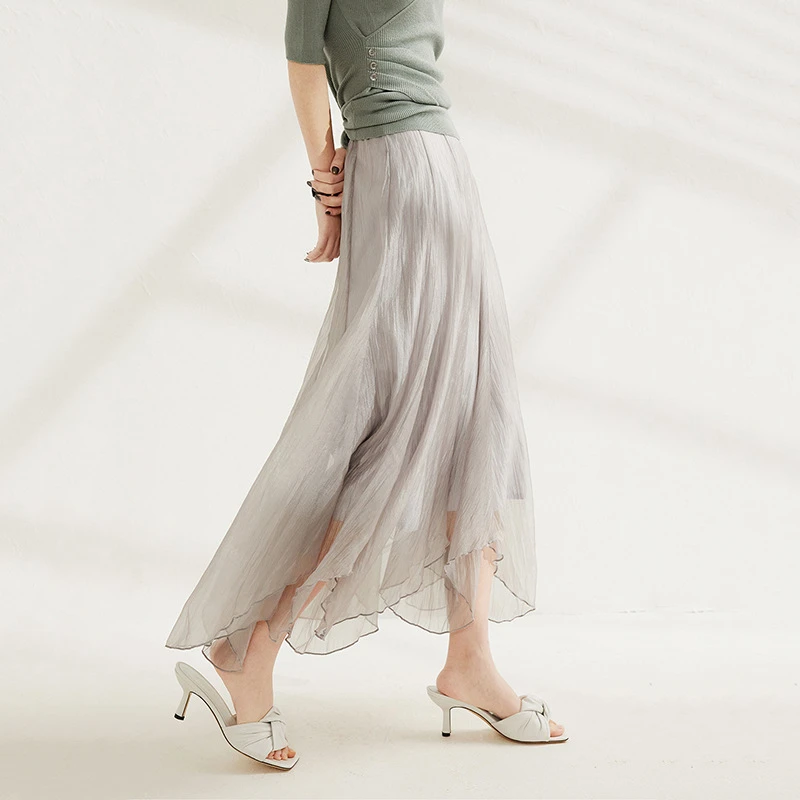 时尚显瘦a字裙法式网纱复古小众高腰不规则半身裙1105