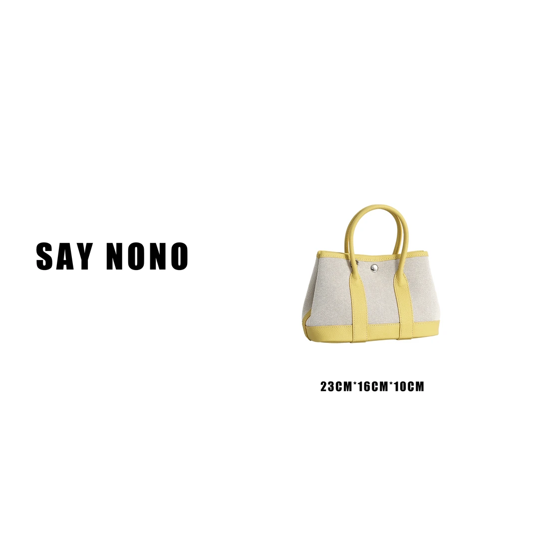 say  nono  帆布拼接头层牛皮撞色今年“新款mini”手提单肩花园包