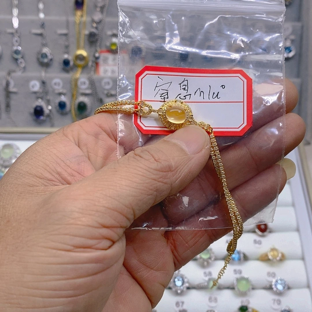 烟晶手链银S925镶嵌活口可调