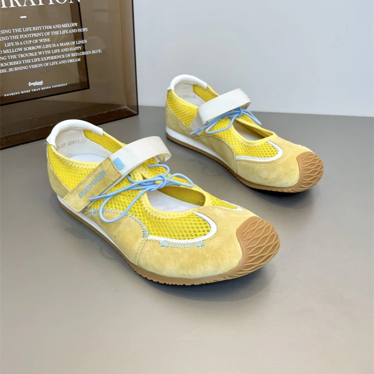 2025夏季新款丑萌甜酷歪头德训鞋女网面拼接玛丽珍鞋软底芭蕾舞鞋