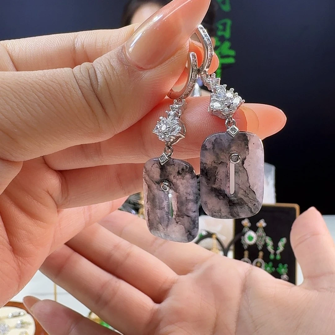 翡翠银S925镶嵌耳饰925镶嵌