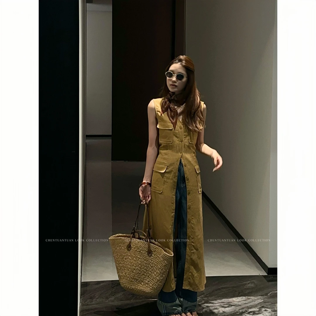 TUANTUAN 重工老钱风气质女人味无袖背心款衬衫连衣裙 8017