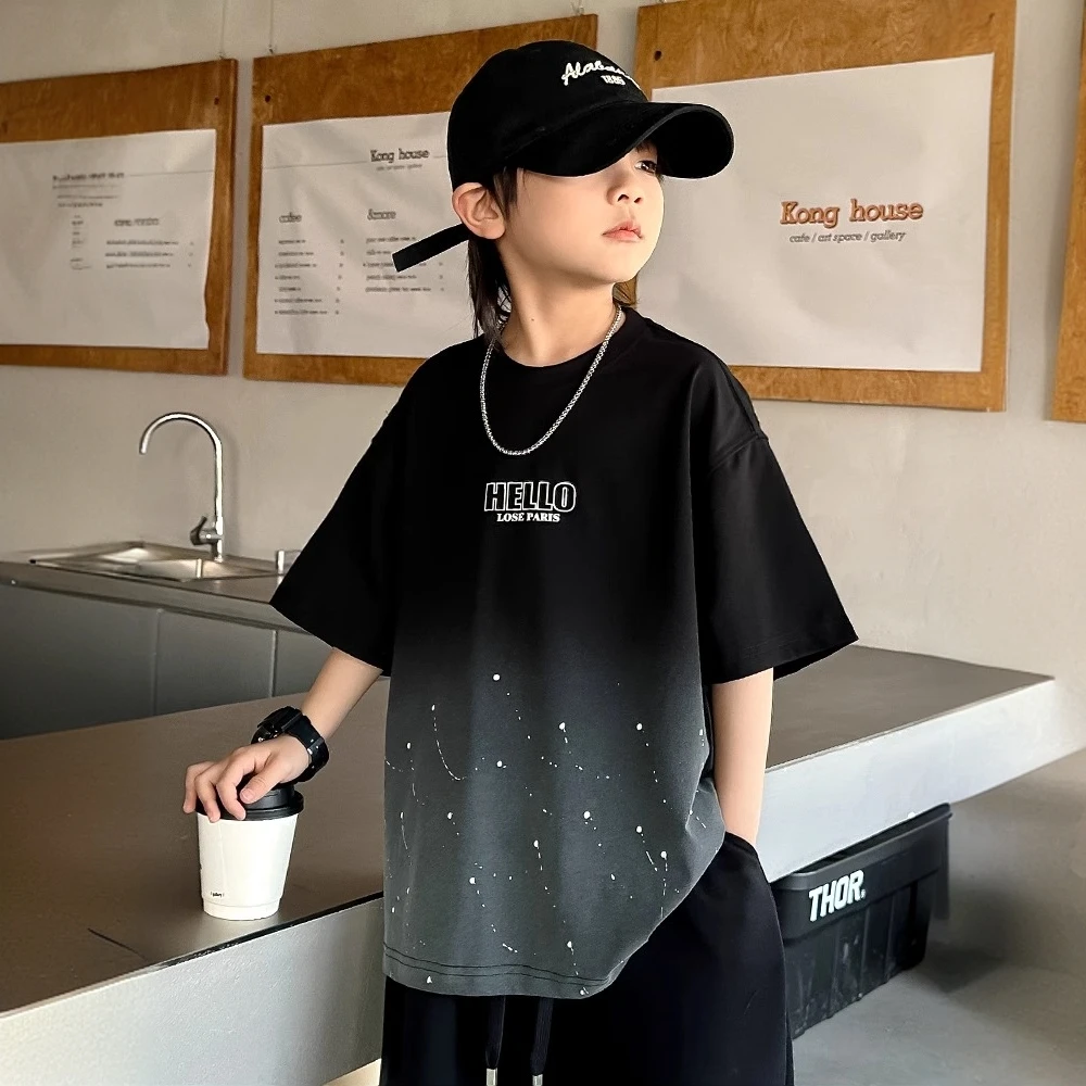 男童短袖夏季薄款新款儿童装洋气上衣夏装男孩宽松半袖大童t恤衫