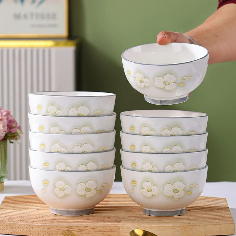 句途金枝玉叶碗盘餐具家用米饭碗圆盘釉下彩手绘加厚防烫陶瓷