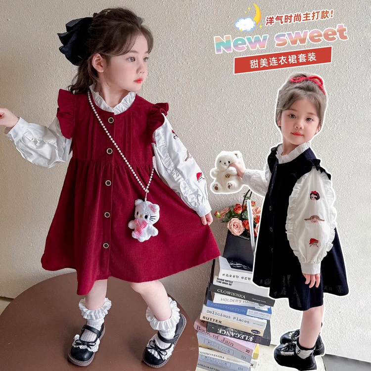 女童套装2025秋季新款童装儿童洋气宝宝丸子连衣裙春秋女童秋装